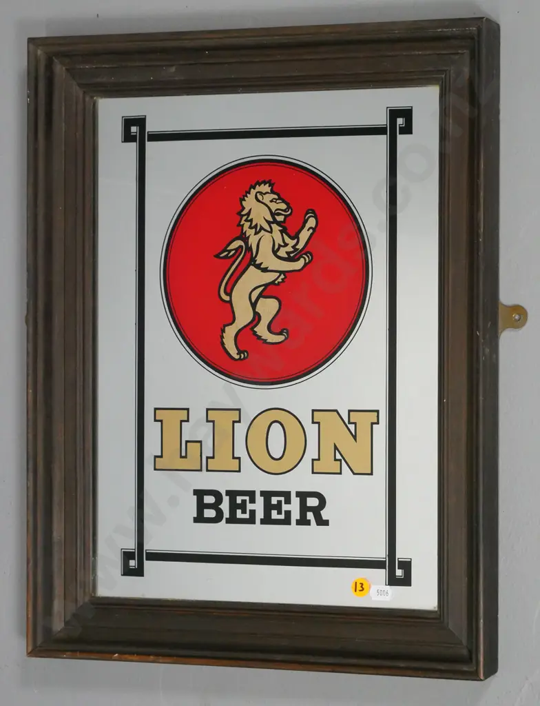 framed Lion Beer advertising wall mirror H-470 W-380 Image 1++