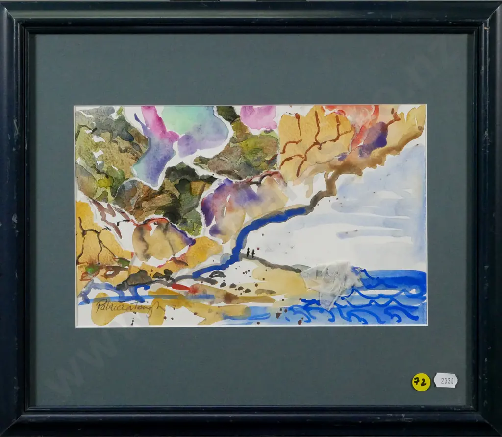 Patricia Tough - framed watercolour and collage "Long Beach Walk" H-170 W-270 Image 1++