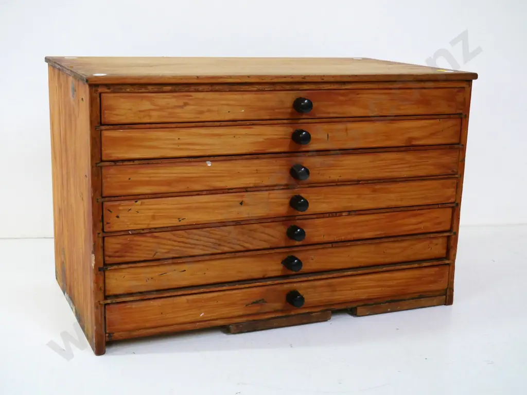 vintage home-made set of specimen drawers w/cutlery - butter knives, spoons, pickle forks, sugar tongs etc H325 W510 Image 1++