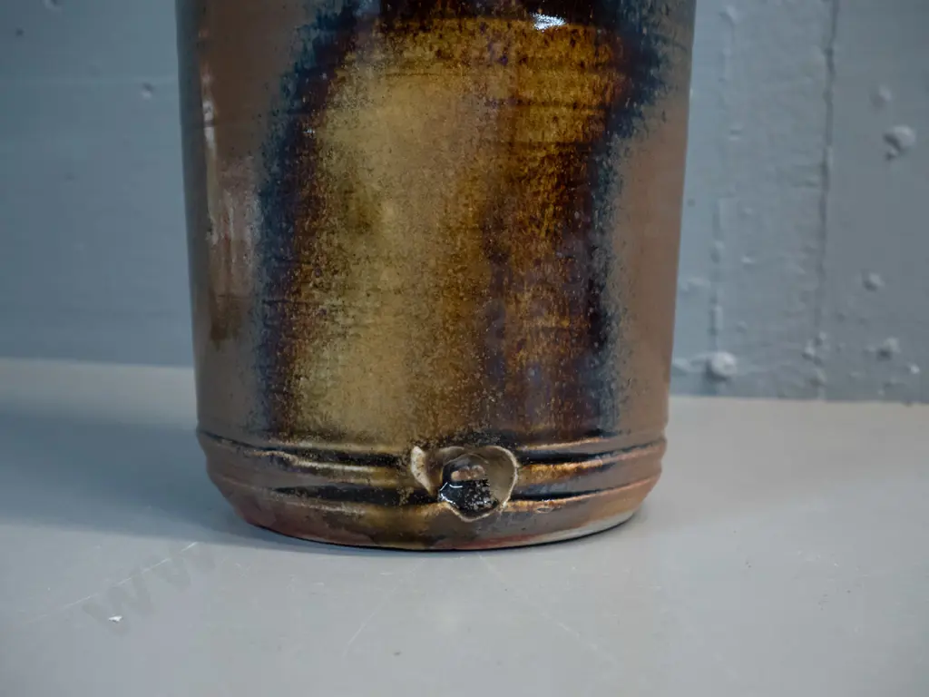 tall studio pottery vase, unknown mark (had Shane Wagstaff New Plymouth card inside) H-640 D-140 Image 1++