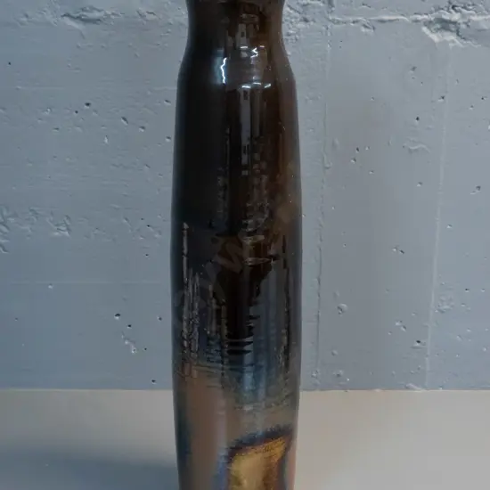 tall studio pottery vase, unknown mark (had Shane Wagstaff New Plymouth card inside) H-640 D-140