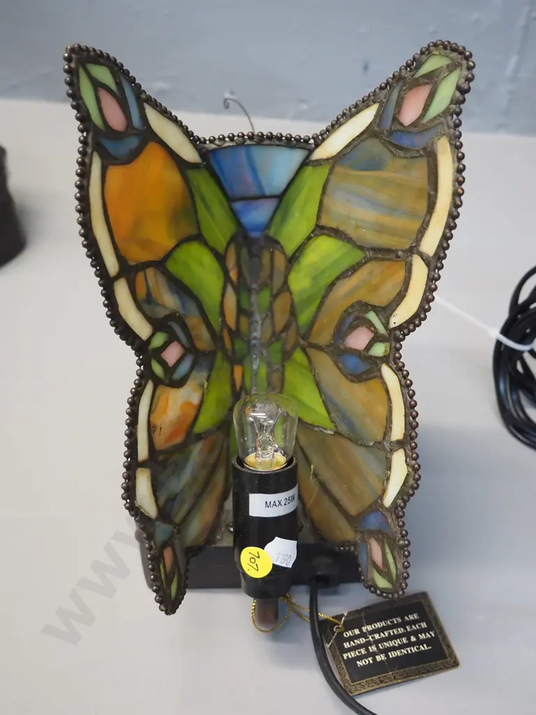 reproduction Tiffany style butterfly table lamp w/composite base H250 Image 1++