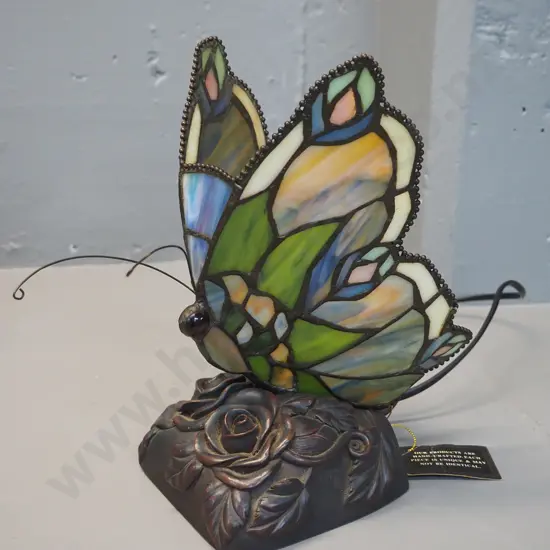 reproduction Tiffany style butterfly table lamp w/composite base H250
