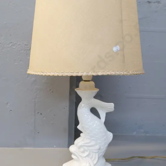 "Casa Pupo" London white ceramic fish motif table lamp - some crazing H-490 with shade