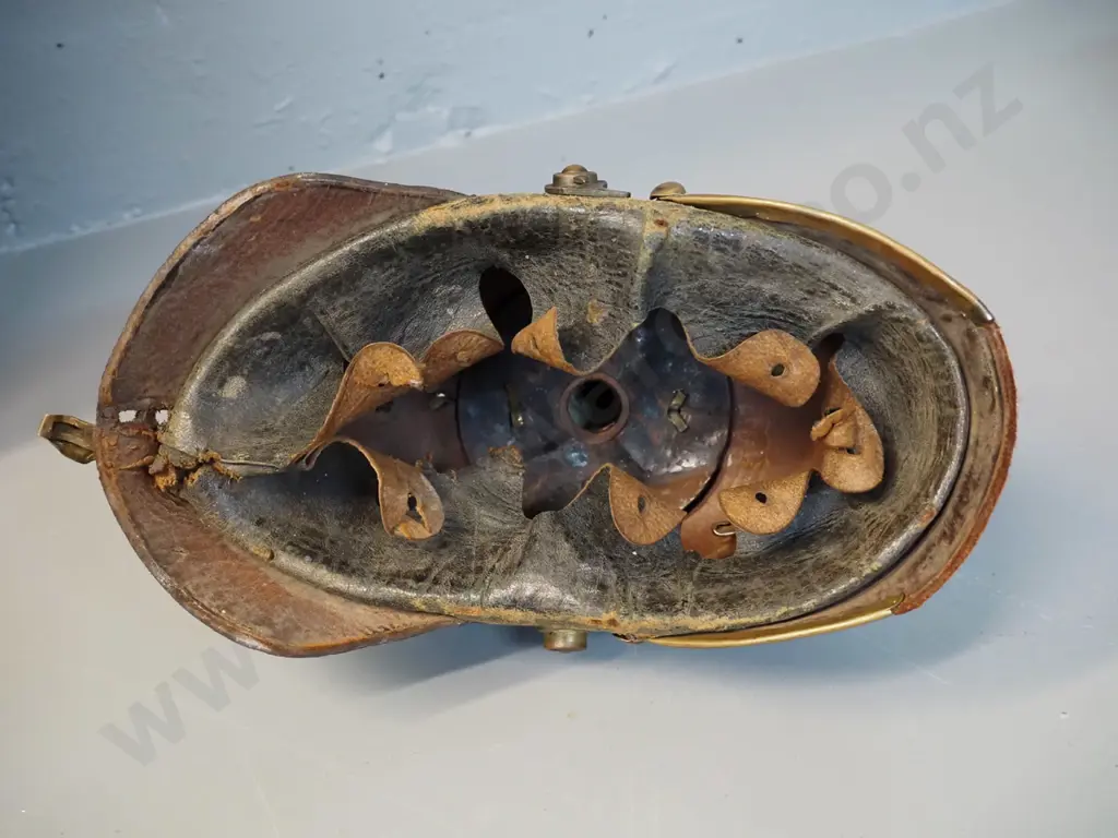 WWI era German "Pickelhaube" leather and brass helmet - very small size, has wear and some damage Image 1++