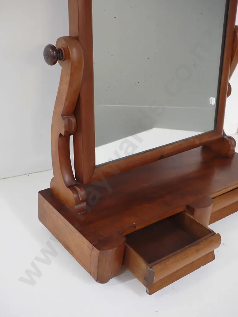 Victorian mahogany cheval dressing table mirror with 2 drawers, on ball feet H680 W560 D240 Image 1++
