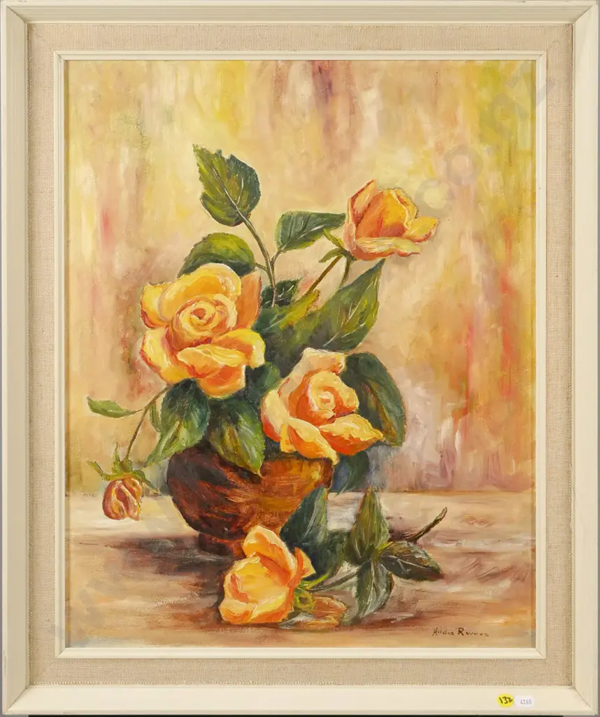 Hilda Rivers - framed oil - still life roses H-500 W-400 Image 1++