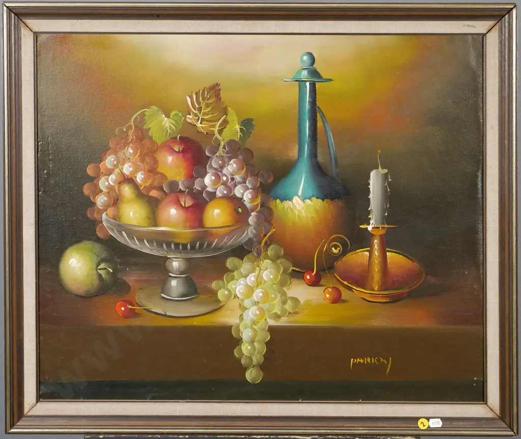 illegible signature - framed oil - still life H-500 W-600 Image 1++