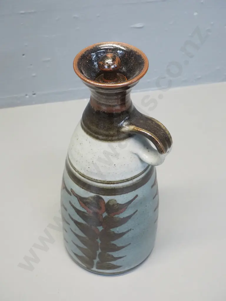 studio pottery stoppered jug - marked Lissant-Clayton Upper Moutere H-280 Image 1++