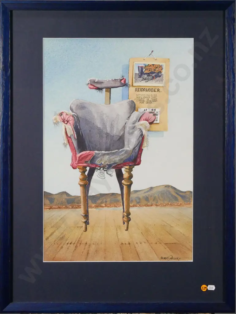 Burns Pollock - framed watercolour "Bill Cogger's Barber Chair" H-510 W-340 Image 1++