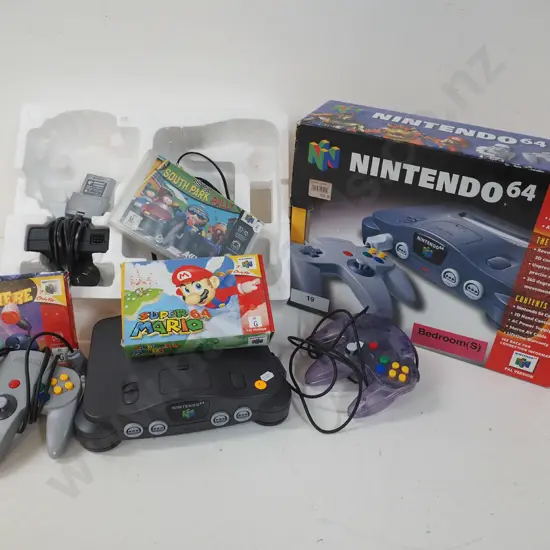 Nintendo 64 game with 2 controllers, rumble pak & 3 games - Super Mario, South Park Rally, Tetrisphere