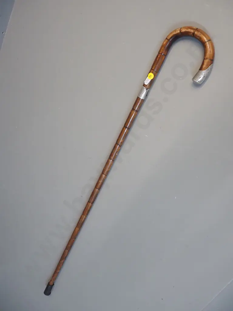 silver-mounted cane walking stick - probably sterling, silver in very worn condition L-870 Image 1++