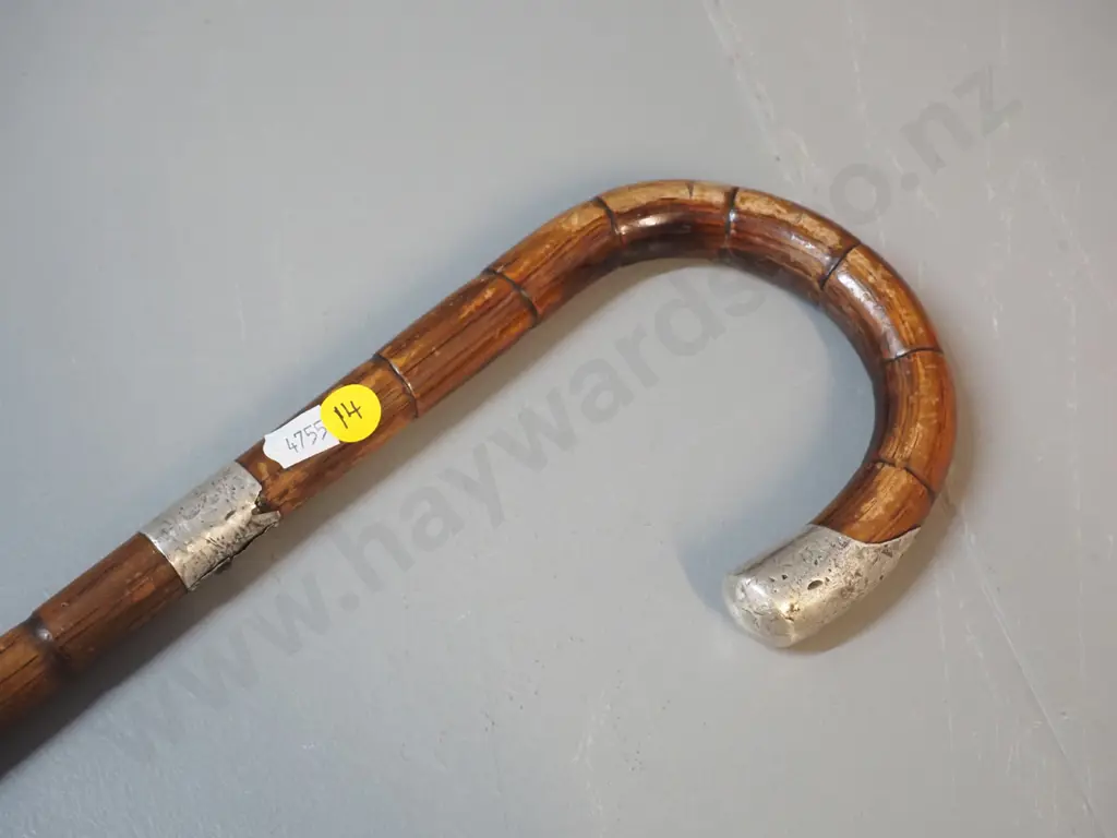 silver-mounted cane walking stick - probably sterling, silver in very worn condition L-870 Image 1++
