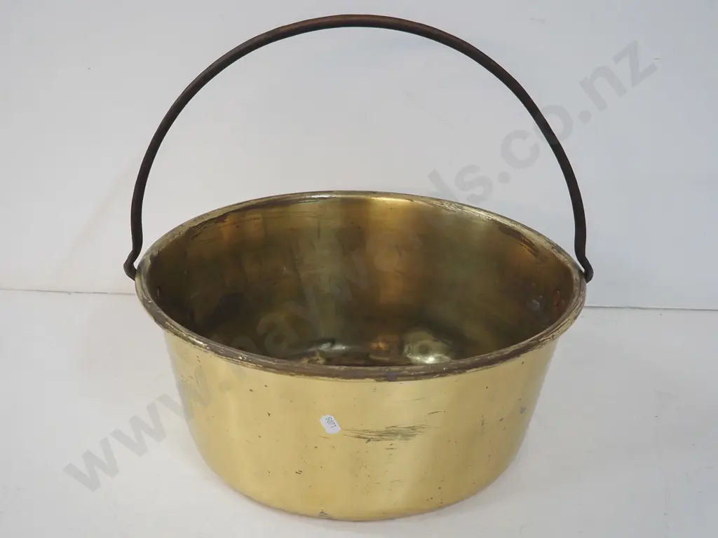 vintage brass jam pan with cast iron handle H-160 Diameter 360 Image 1++