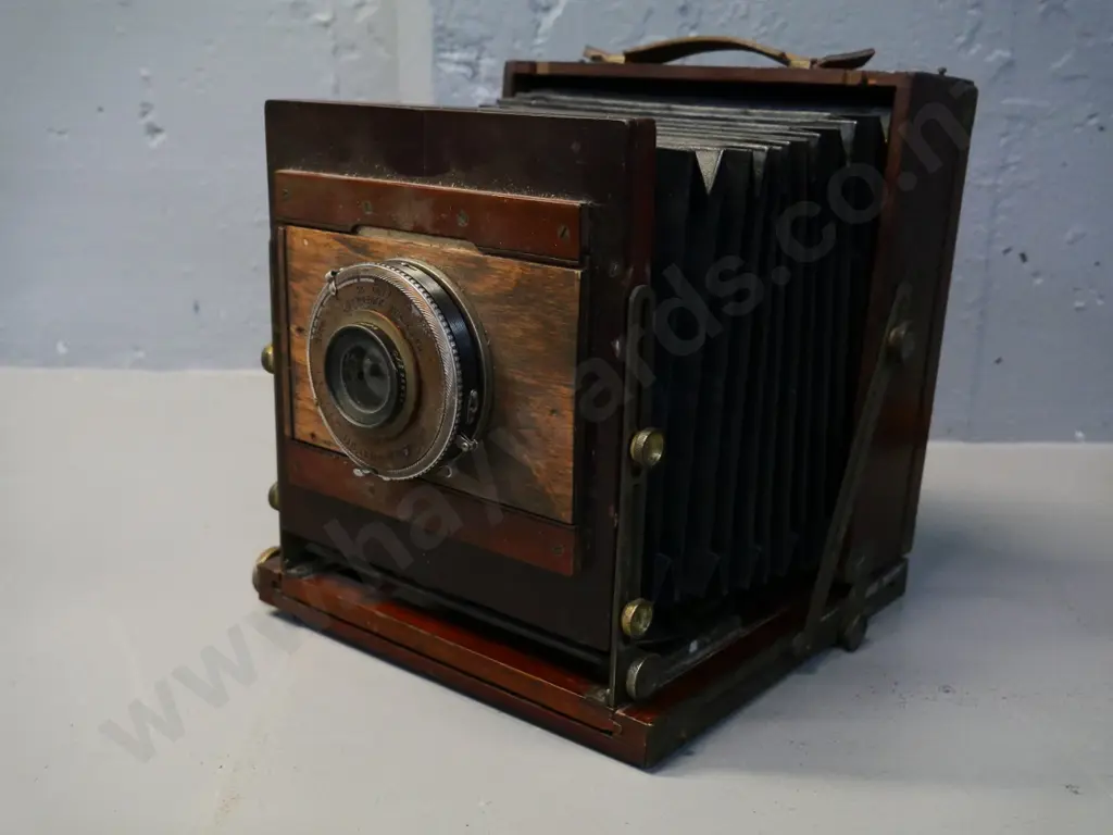 2 antique plate film cameras - one in restorer's condition, no lens, other has 285mm lens in Kodak Supermatic shutter Image 1++