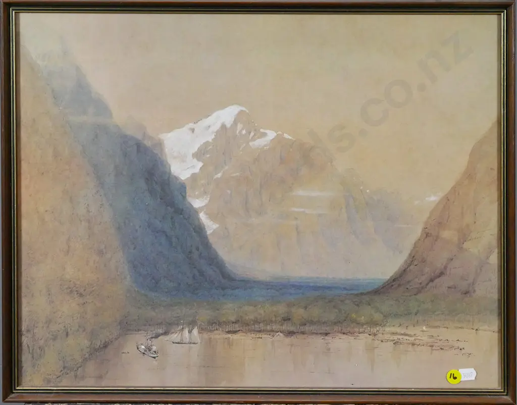 framed historic Charles Heaphy print  - Harrison's Cove, Milford Sound H-360 W-460 Image 1++