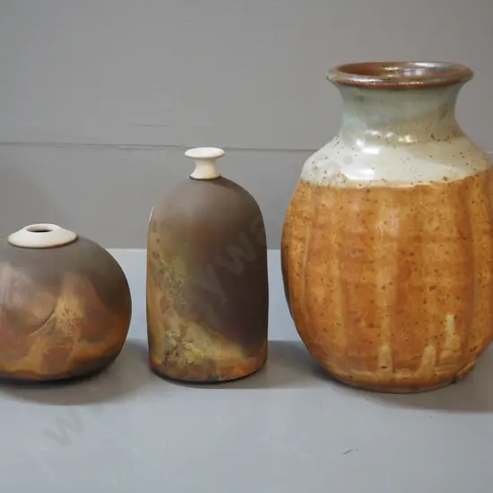 3 studio pottery vases - 2 raku fired and one other H-210