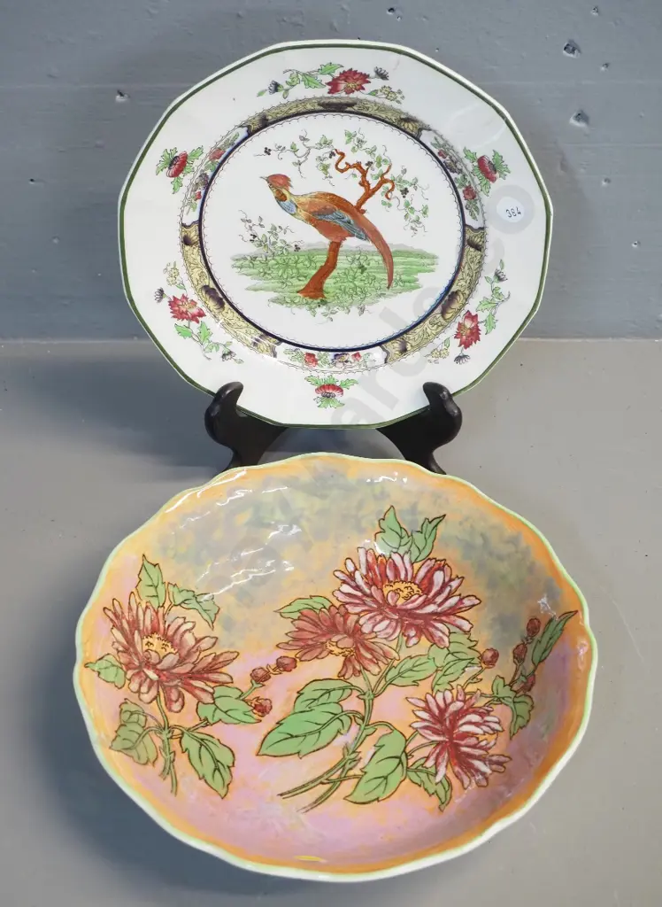 2 Royal Doulton items - chrysanthemum pattern bowl D-230 and Pekin cabinet plate D-210 Image 1++