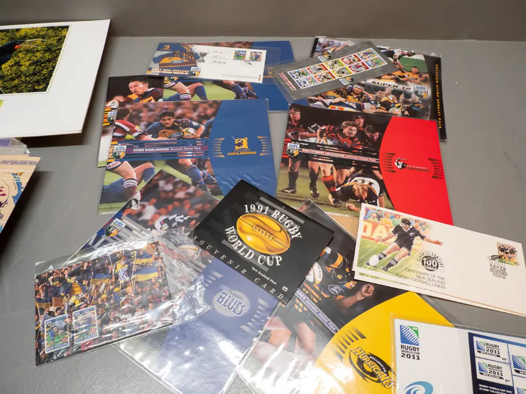 large collection of New Zealand postage stamp sheets, collector packs, first day covers etc. including Super 12 rugby Image 1++