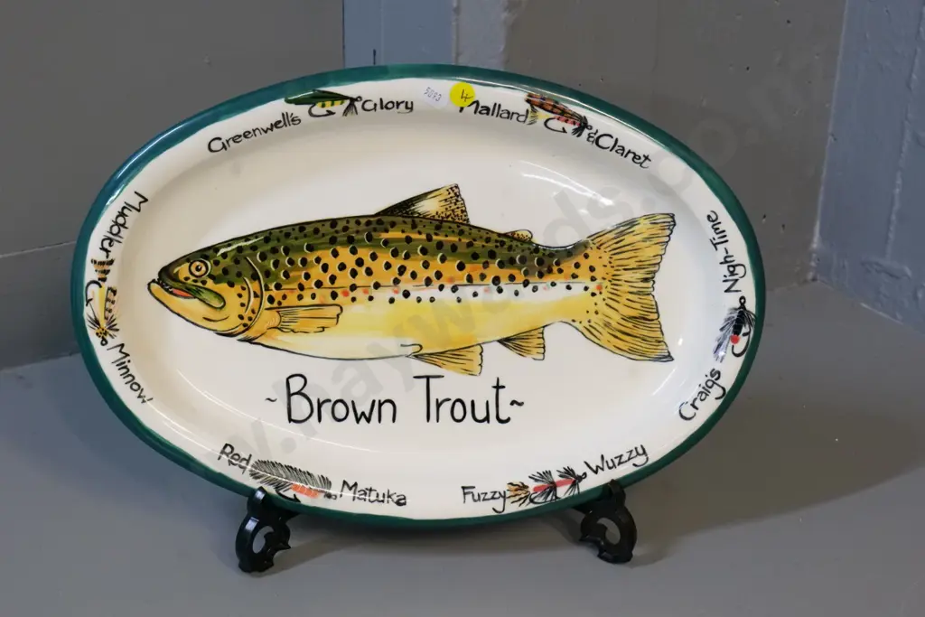 Brown trout platter - made by China Blue Ceramics for Rodd & Gunn Outdoor Classic collection  L400 W240 Image 1++