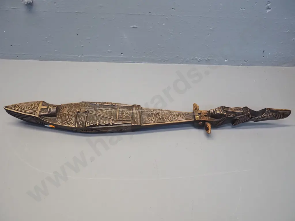 carved wood ornamental 2-stringed musical instrument - Pacific Island or southeast asia? L-680 Image 1++