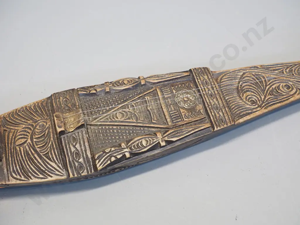 carved wood ornamental 2-stringed musical instrument - Pacific Island or southeast asia? L-680 Image 1++