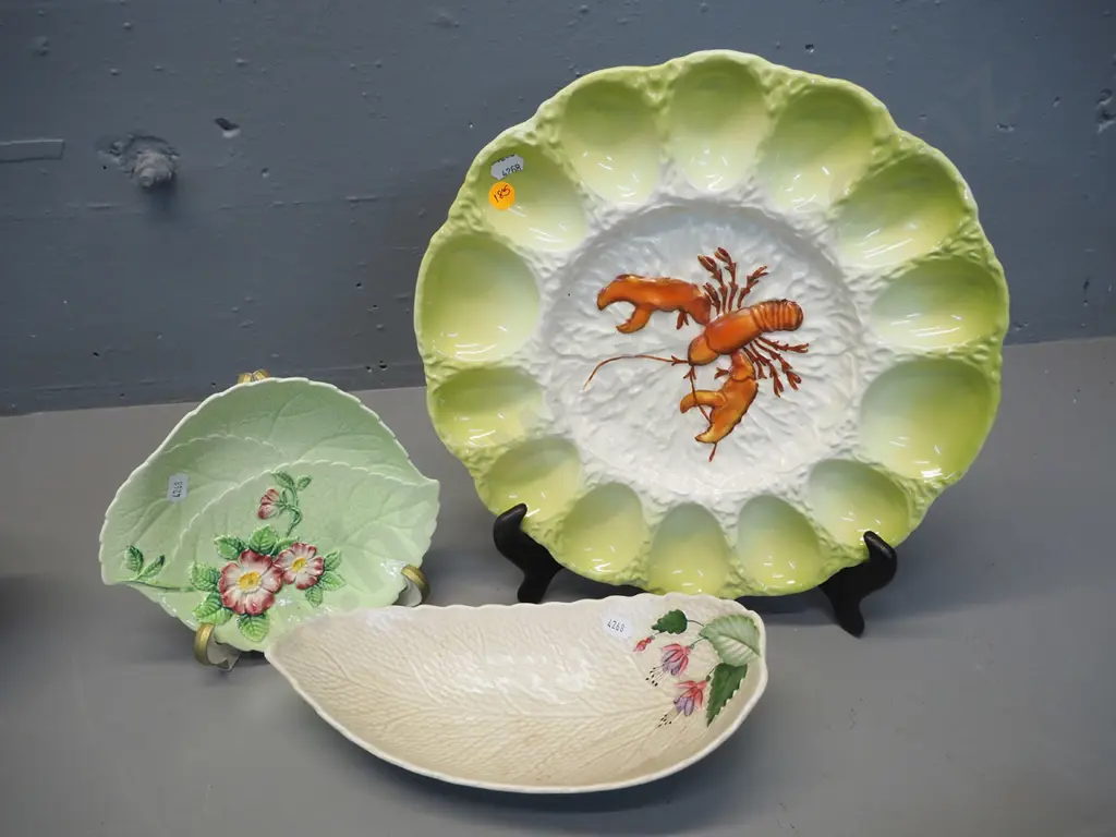 Carlton ware lobster plate D310 & wild rose plate, and a Crown Devon fucshia dish Image 1++