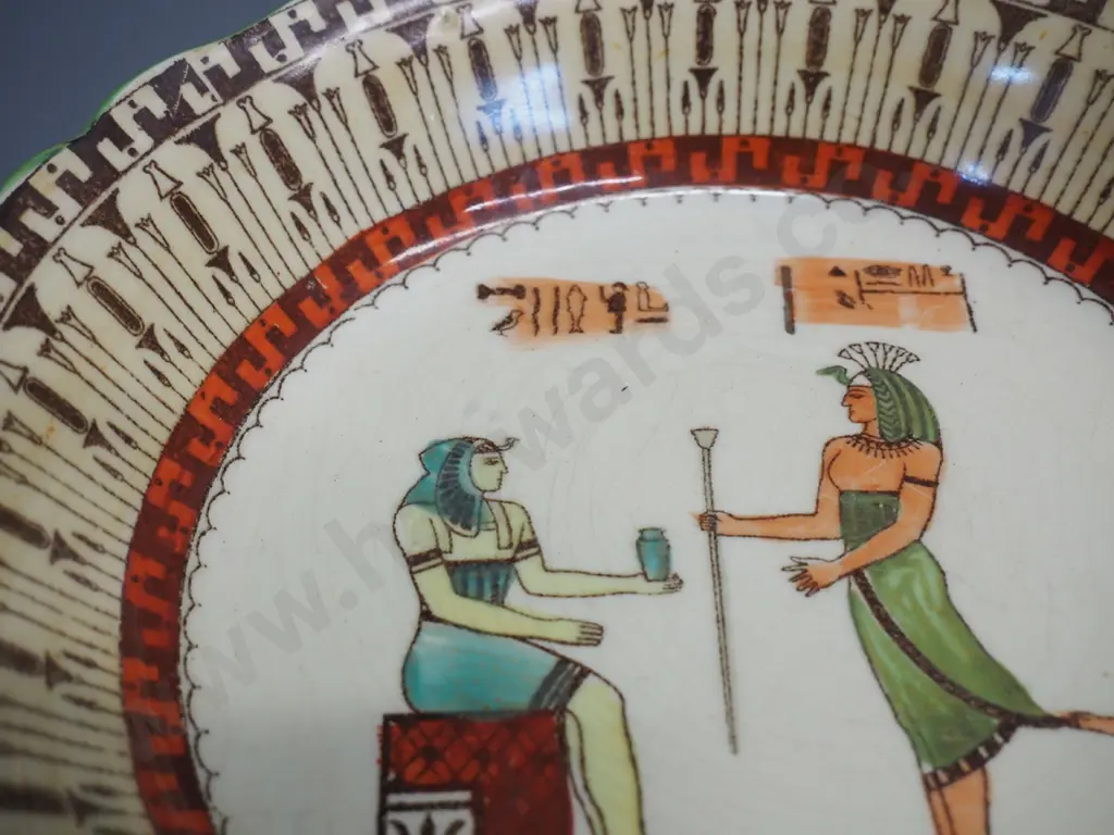 Royal Doulton 'Egyptian' plate and dessert bowl, each D-200 - some crazing, both have nibbles on rim Image 1++