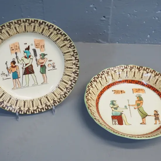 Royal Doulton 'Egyptian' plate and dessert bowl, each D-200 - some crazing, both have nibbles on rim