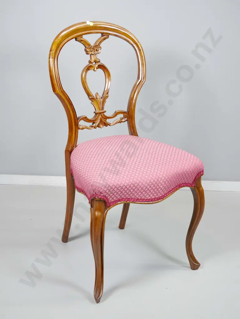 Victorian walnut carved balloon dining chair w/burgundy brocade seat H850 W440 D400 Image 1++