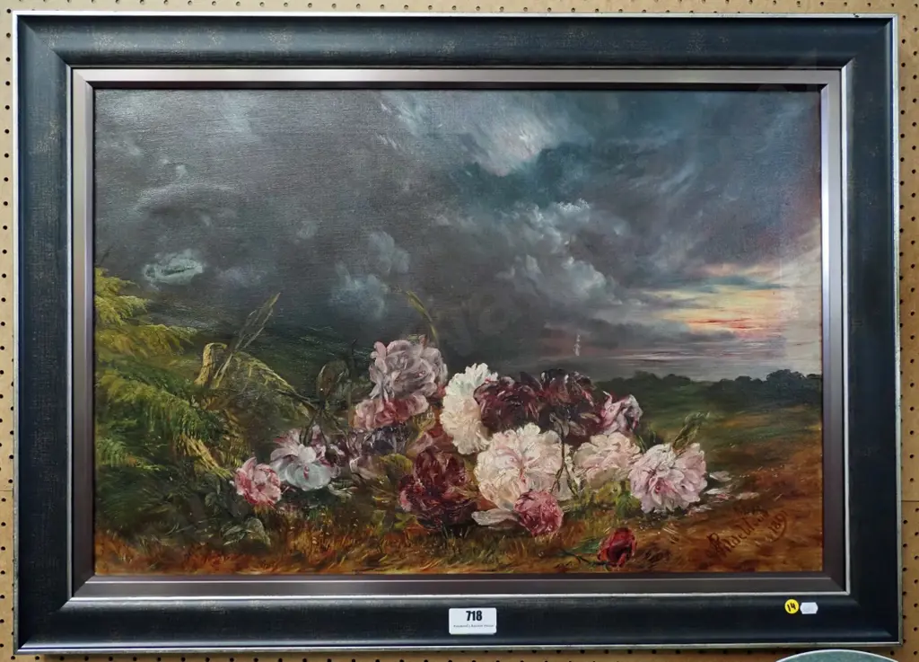 Wildeblood 1891 - framed oil on canvas - flowers and basket H-500 W-750 Image 1++
