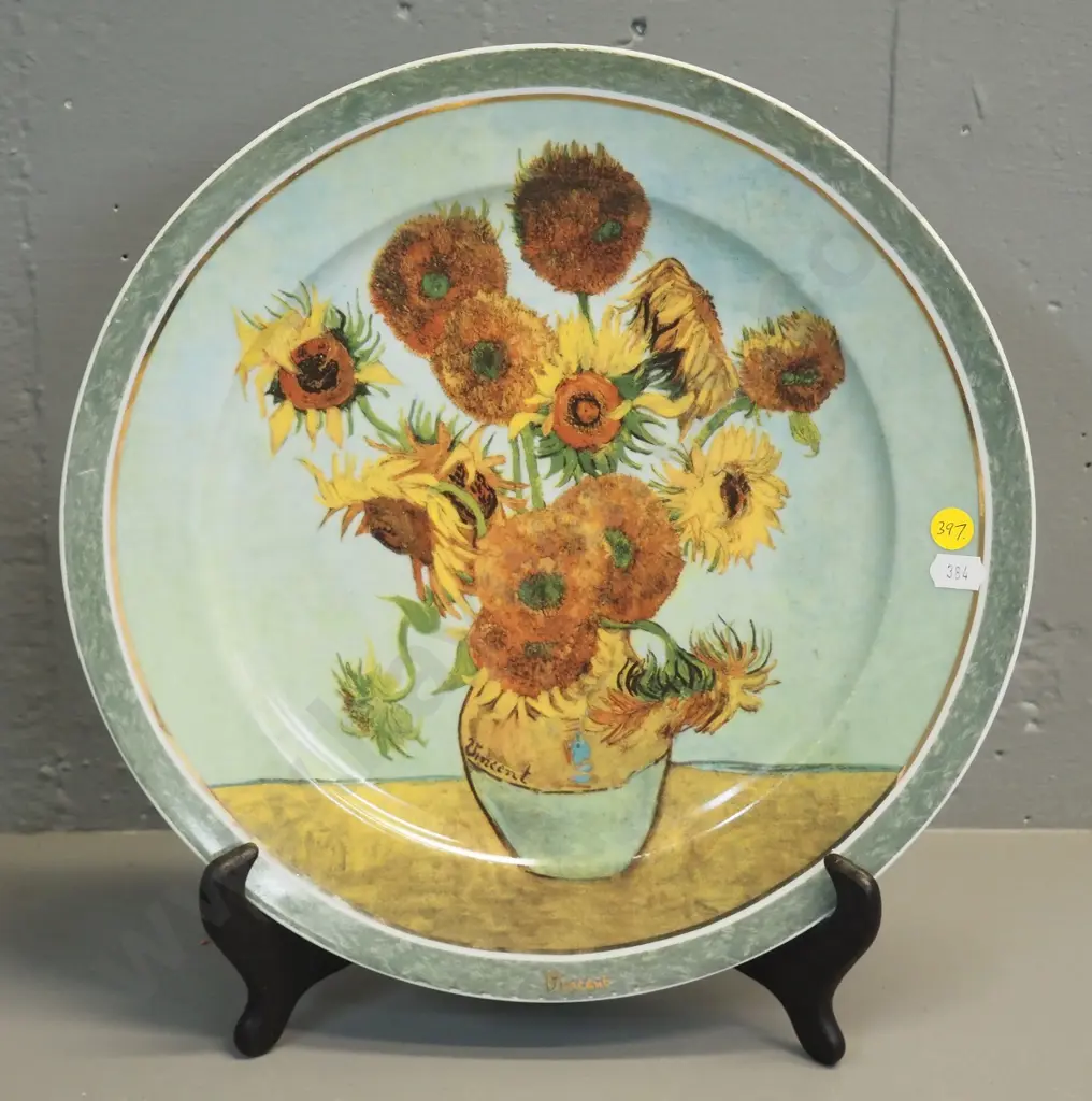 Goebels 'Vincent' series limited edition Van Gogh sunflowers display plate - fleck to back side of rim D-315 Image 1++