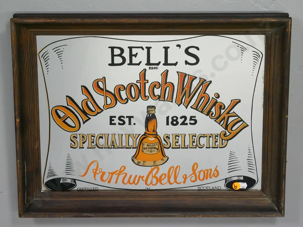 framed Bell's Old Scotch Whisky advertising wall mirror H-360 W-460 Image 1++