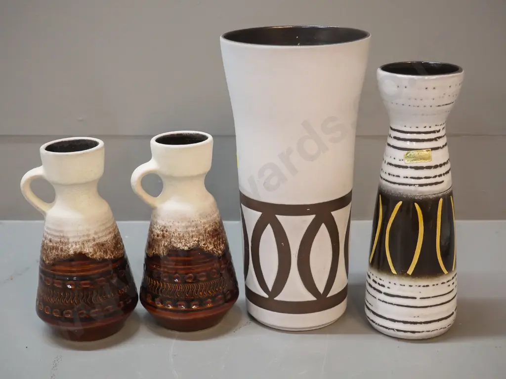 4 German pottery vases - pair of handled, large vase is H-250 D-125 Image 1++