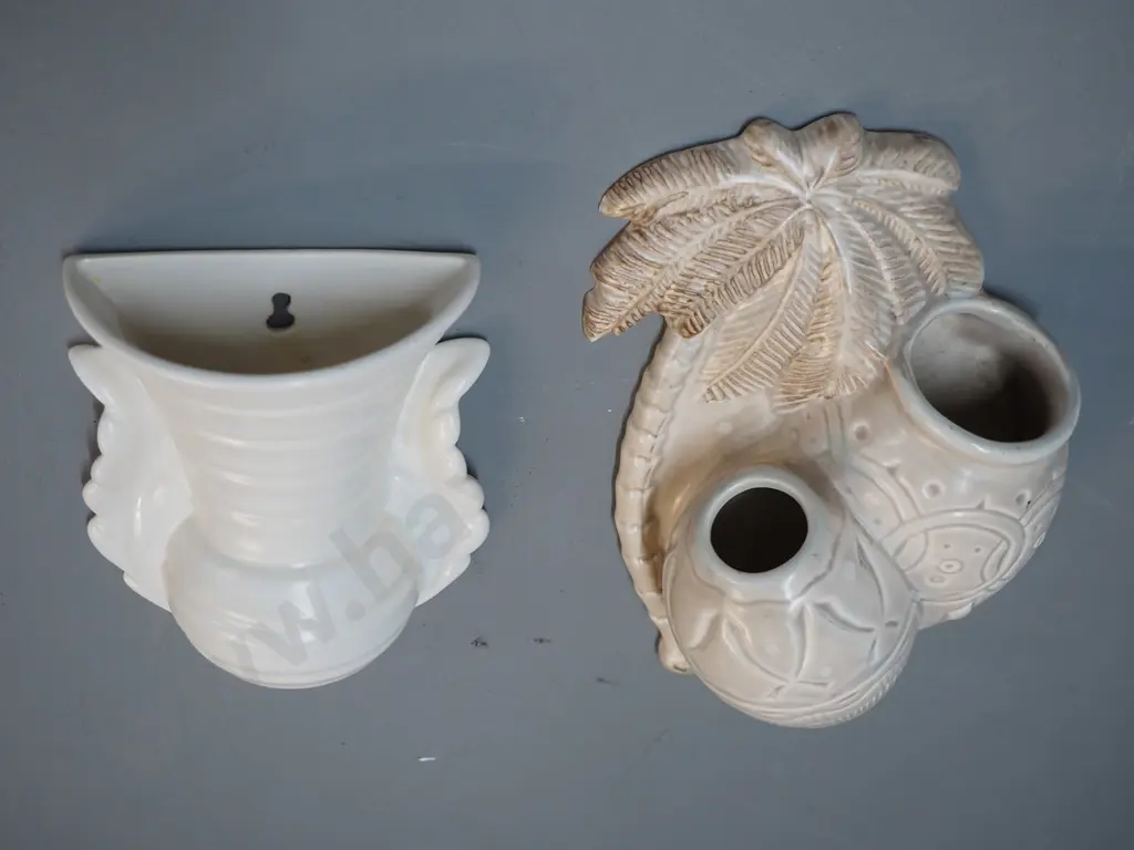 2 wall pocket vases - Beswick palm tree motif H-230 and white Shorter & Son Image 1++