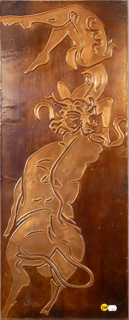 Peter Finch '95 - retro pressed copper wall art - bull fight H-640 W-250 Image 1++