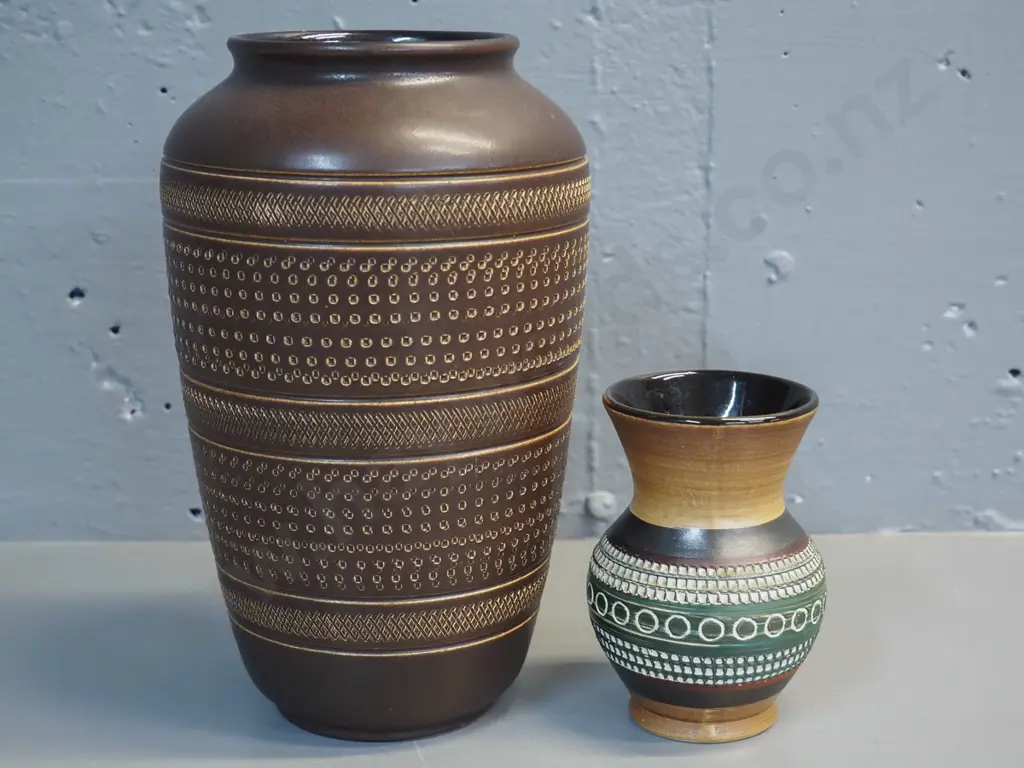 2 German pottery incised pattern vases - larger is H-250 D-150 Image 1++