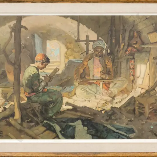 retro framed Dean Cornwell print H-430 W-570 (slight scratching)