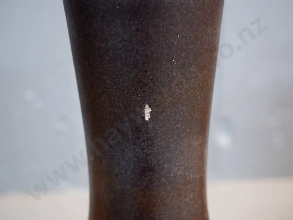 2 German pottery vases - orange and brown glazes, handled one with drip glaze, taller has small fleck H260 Image 1++
