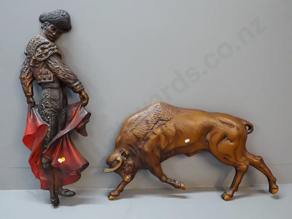 retro wood fibre composite wall hanging matador and bull - matador is H-720, bull L-700 Image 1++