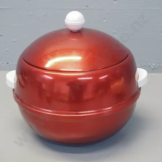 mid-century Elizabeth Ware aluminium lidded ice bucket with white plastic handles H220 W-240