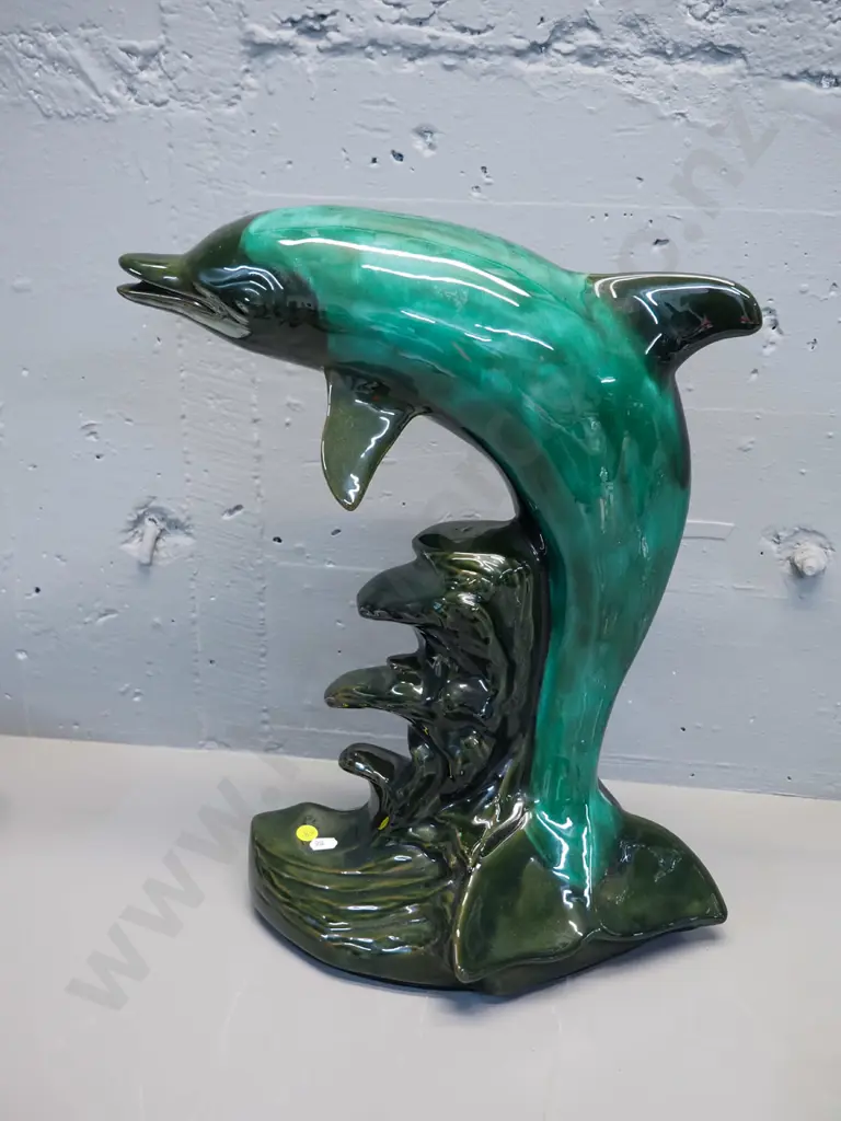 very large lustre trickle glaze dolphin figure - note attributes to Evangeline Pottery Canada - H480 Image 1++