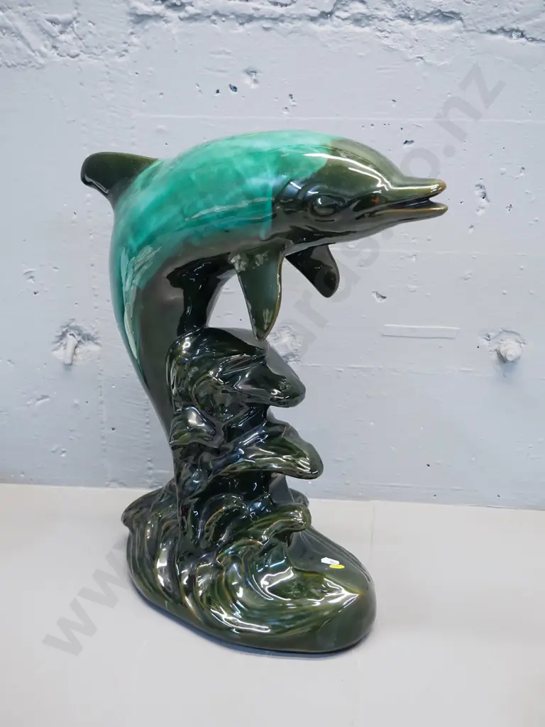 very large lustre trickle glaze dolphin figure - note attributes to Evangeline Pottery Canada - H480 Image 1++