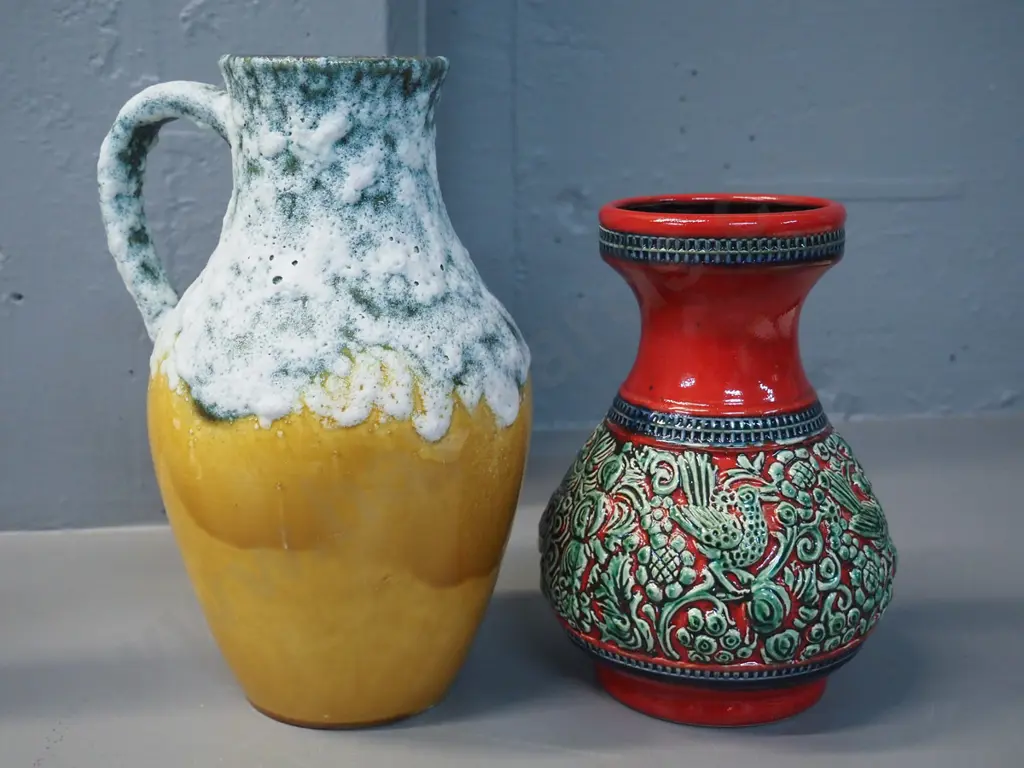 2 German pottery vases - taller is H-270, shorter one has chip to base Image 1++