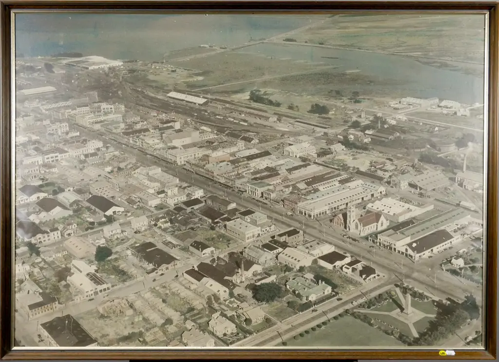 framed Whites Aviation? hand coloured photograph - Invercargill H-650 W-920 (slight age damage) Image 1++
