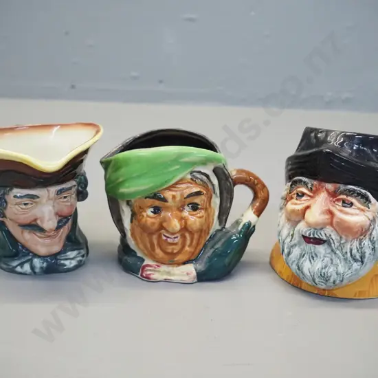 3 character jugs - Royal Doulton Dick Turpin, one Shorter and one Japanese - each approx H-100