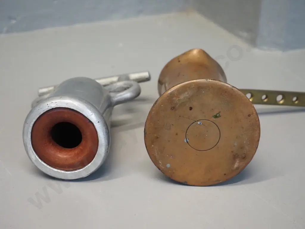 copper and brass pouring jug made from shell casing and a cast metal tool with rubber insert H-150 Image 1++