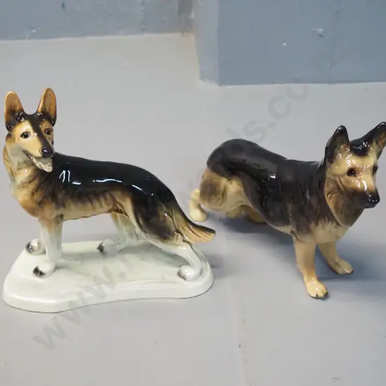 2 Alsatian dog figures - one Made in England and German one H-220 L-220