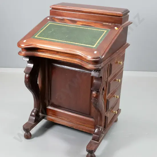 reproduction mahogany Davenport desk w/tooled leather inset, 8 inner & 4 outer drawers - marks to polish H850 W540 D530