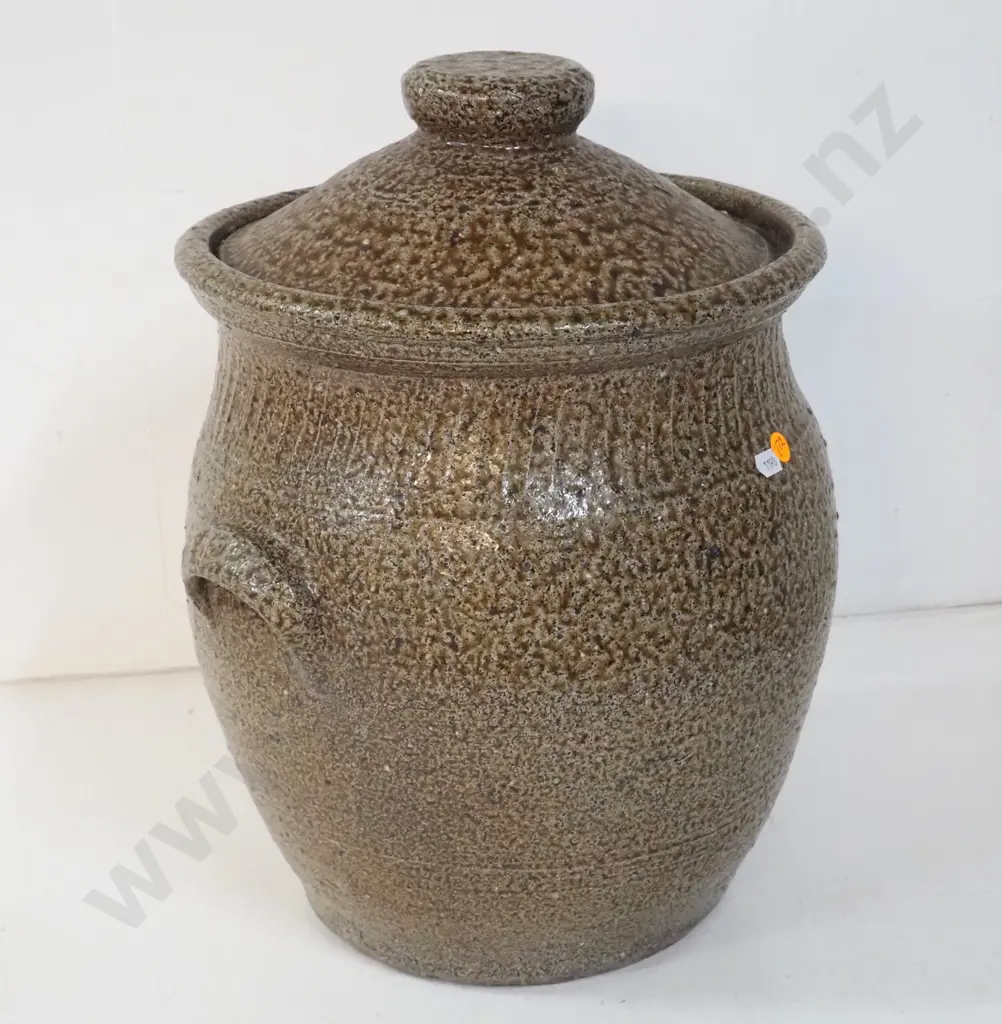 studio pottery large lidded wide mouth crock H-460 D-350 at widest - no maker's mark Image 1++